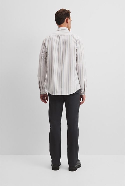 Long Sleeve Regular Fit Australian Good Earth Cotton Stripe Oxford Shirt
