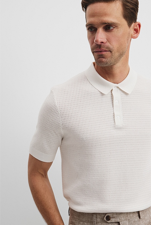 Australian Cotton Silk Blend Textured Knit Polo