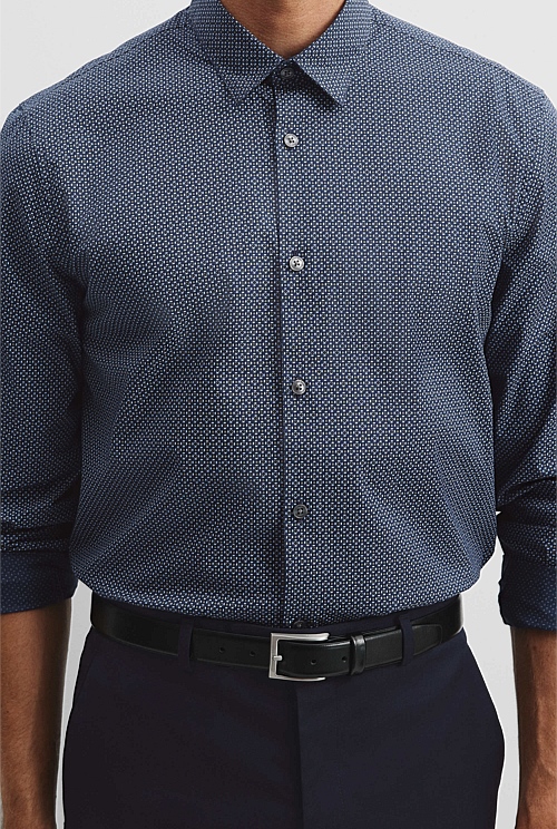 Long Sleeve Slim Fit Cotton Stretch Print Shirt