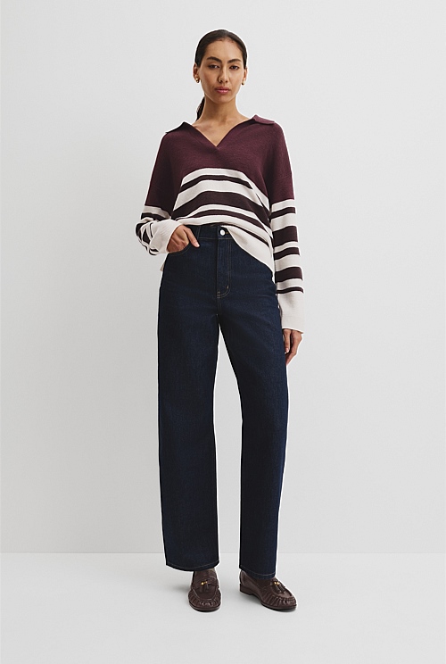 Organically Grown Cotton Linen Blend Long Sleeve Stripe Knit