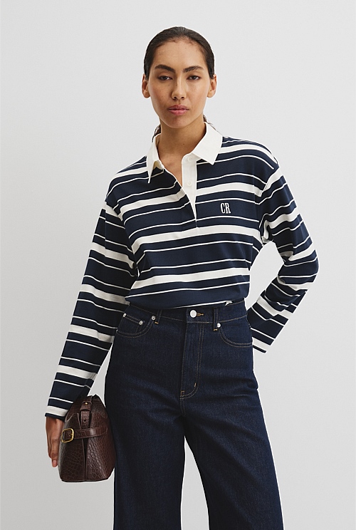 Australian Cotton Stripe Rugby Polo Sweat Australian Cotton Stripe Rugby Polo Sweat