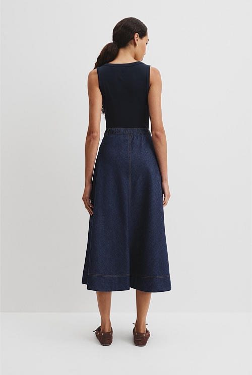 Lightweight Denim Midi Skirt