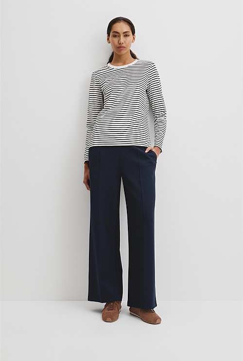 Australian Good Earth Cotton Stripe Textured Slub Long Sleeve T-Shirt