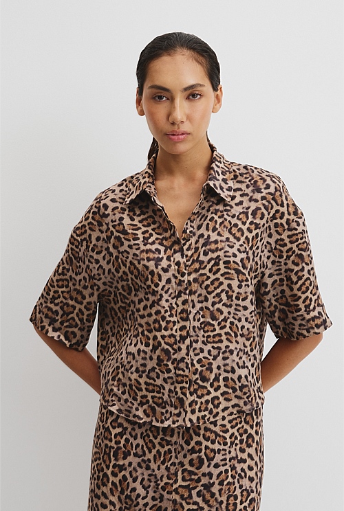 Print Boxy Fit Linen Shirt