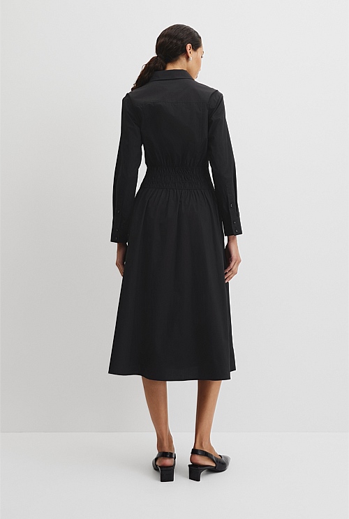 Australian Cotton Shirred Waist Shirt Dress