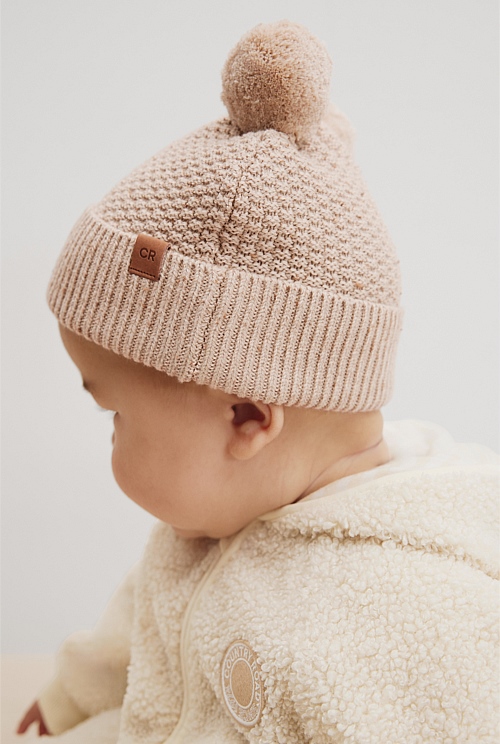 Organically Grown Cotton Cord Pom Pom Knit Beanie