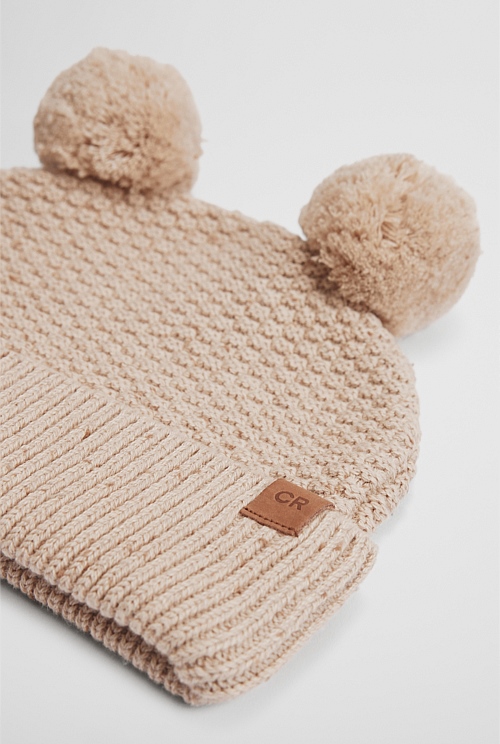 Organically Grown Cotton Cord Pom Pom Knit Beanie