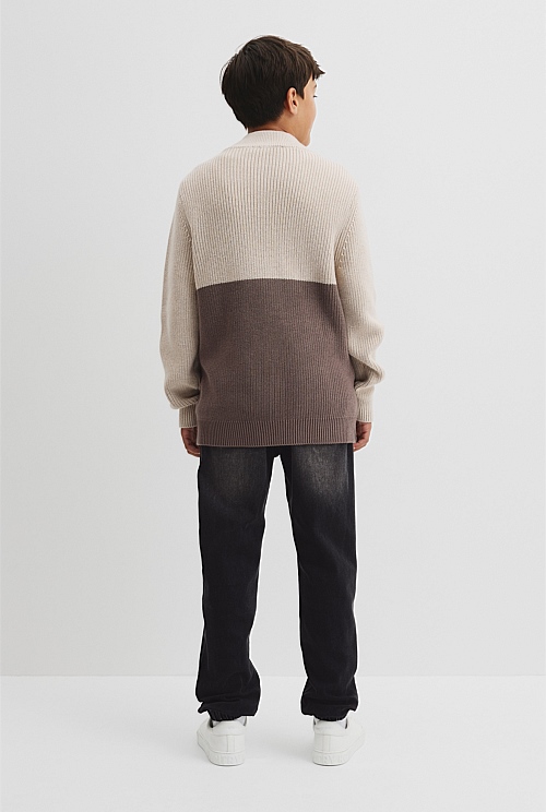 Teen Australian Cotton Spliced Half Zip Knit