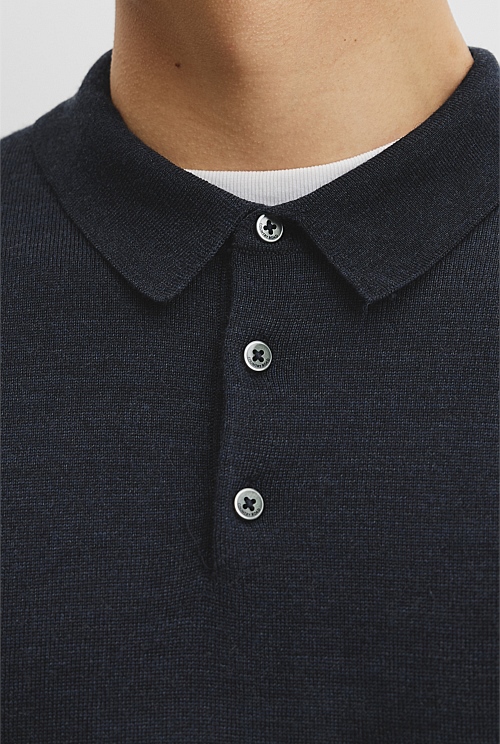 Australian Merino Long Sleeve Am Button Polo Knit