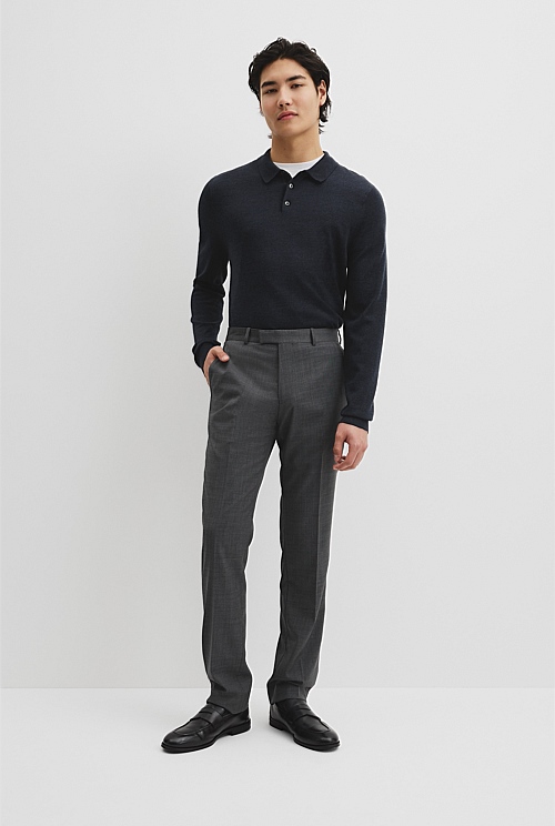 Australian Merino Long Sleeve Am Button Polo Knit