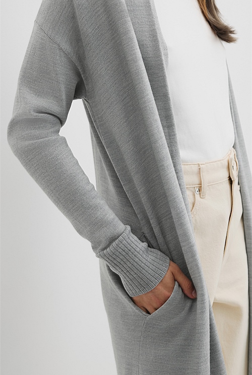 Lightweight Merino Wool Longline Cardigan