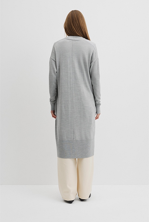Lightweight Merino Wool Longline Cardigan