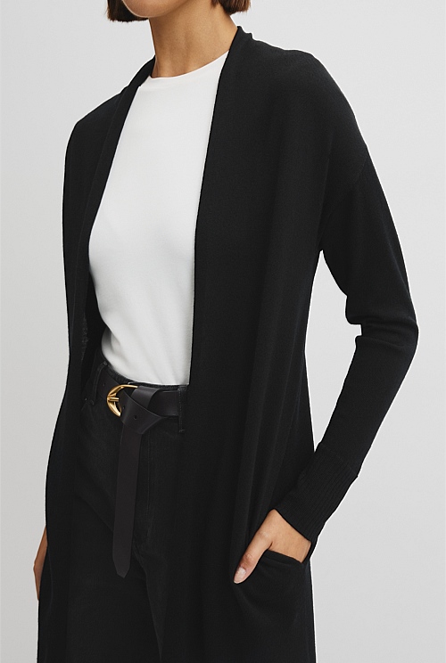 Lightweight Merino Wool Longline Cardigan