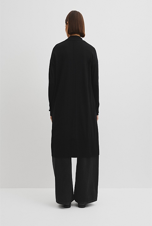 Lightweight Merino Wool Longline Cardigan