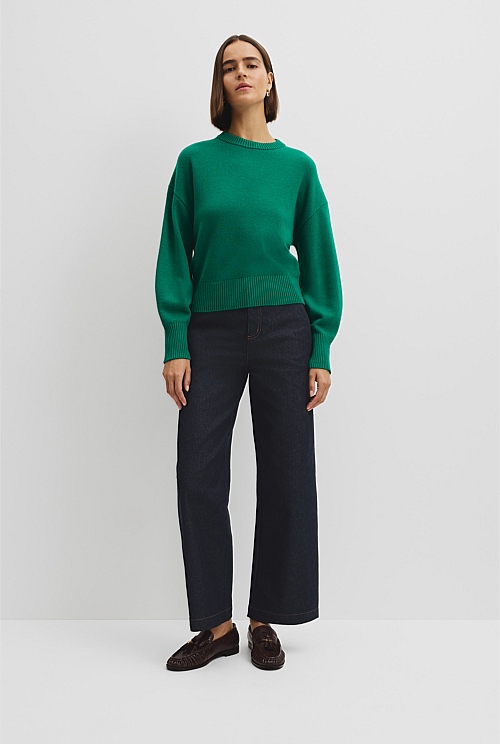 Organically Grown Cotton Blend Crop Crew Neck Knit Organically Grown Cotton Blend Crop Crew Neck Knit