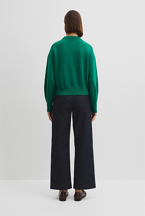 Organically Grown Cotton Blend Crop Crew Neck Knit Organically Grown Cotton Blend Crop Crew Neck Knit