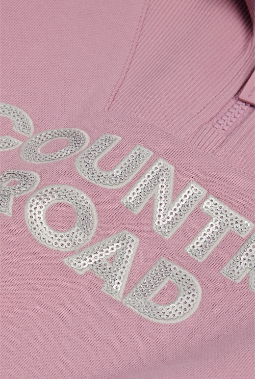 Australian Cotton Blend Sequin Half Zip Sweat
