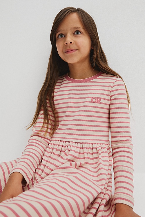 Long Sleeve Gathered Rib Dress