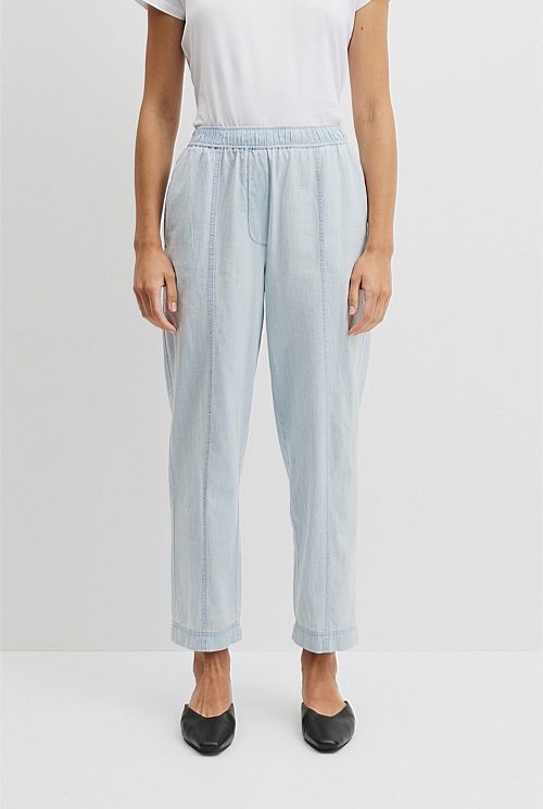 Tapered Chambray Pintuck Pant
