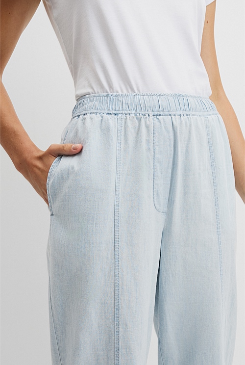 Tapered Chambray Pintuck Pant