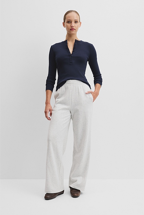 Australian Cotton Blend Rib Henley Top