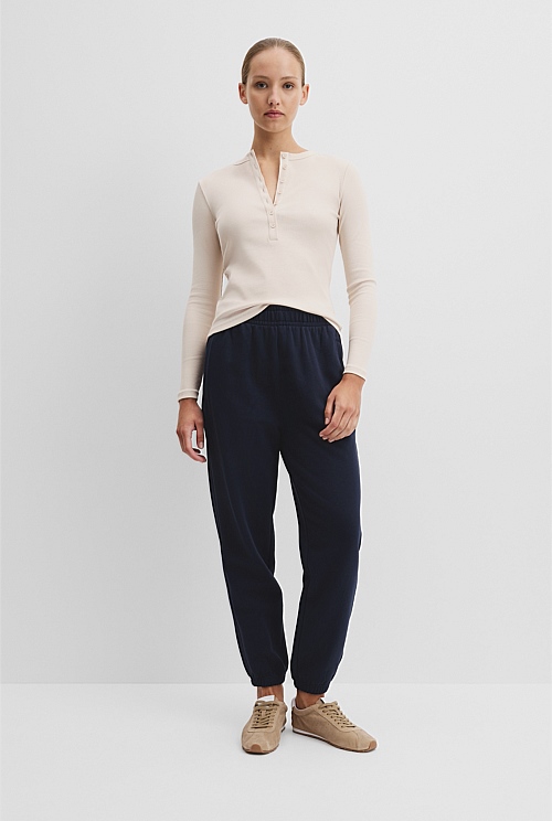 Australian Cotton Blend Rib Henley Top
