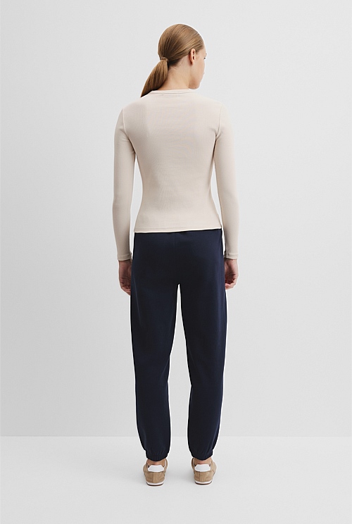 Australian Cotton Blend Rib Henley Top