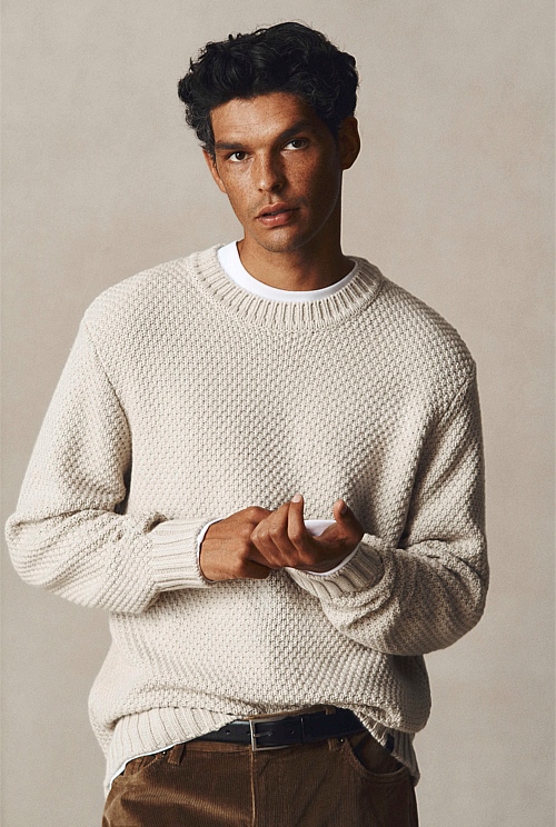 Australian Good Earth Cotton Blend Textured Crew Knit