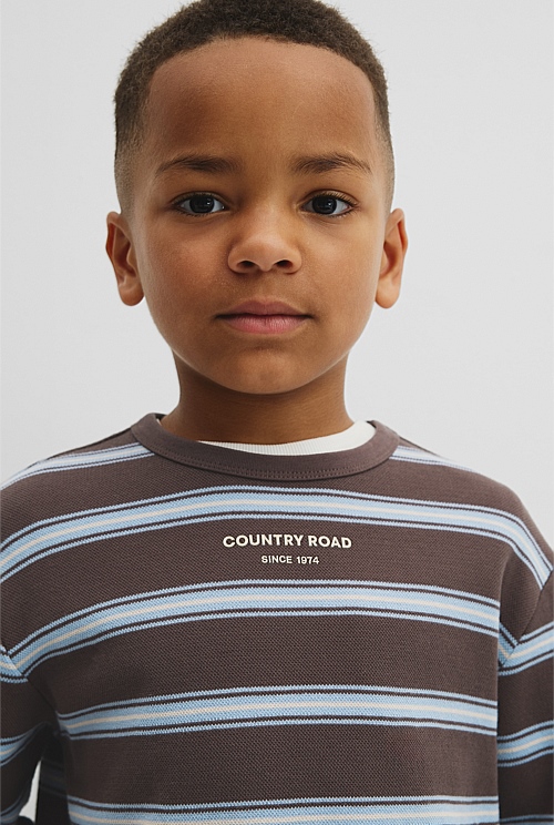 Organically Grown Cotton Stripe Long Sleeve Pique T-Shirt