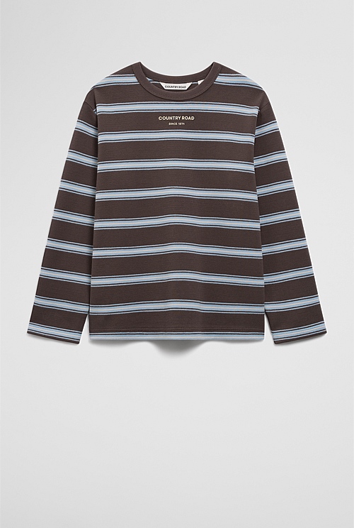 Organically Grown Cotton Stripe Long Sleeve Pique T-Shirt