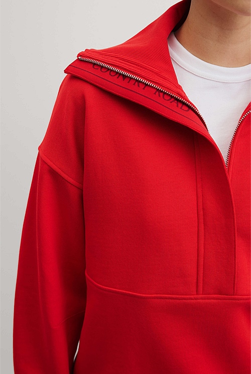 Australian Cotton Zip Neck Placket Sweat