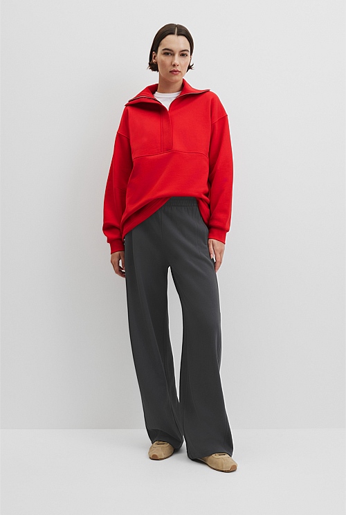 Australian Cotton Zip Neck Placket Sweat