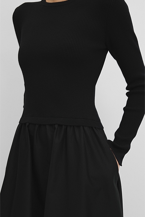 Long Sleeve Mix Media Knit Dress Long Sleeve Mix Media Knit Dress