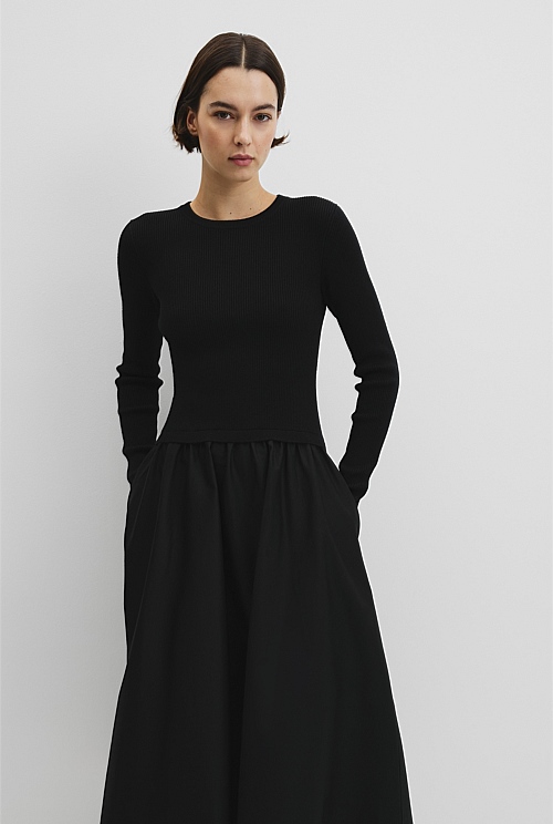 Long Sleeve Mix Media Knit Dress Long Sleeve Mix Media Knit Dress