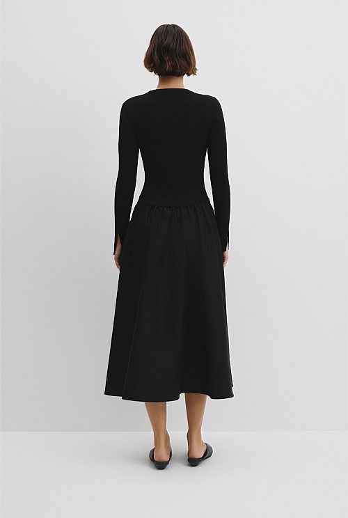 Long Sleeve Mix Media Knit Dress Long Sleeve Mix Media Knit Dress