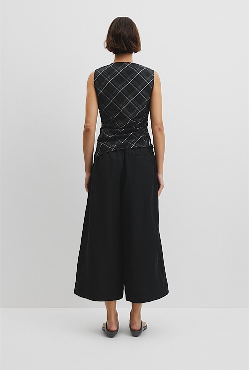 Organically Grown Linen Check Ruched Linen Tank Organically Grown Linen Check Ruched Linen Tank