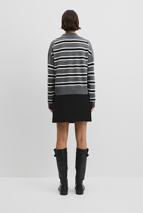 Australian Cotton Blend Stripe Knit Polo