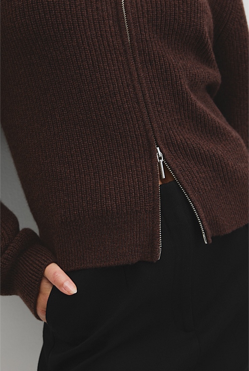 Australian Cotton Wool Blend Zip Through Knit Cardigan