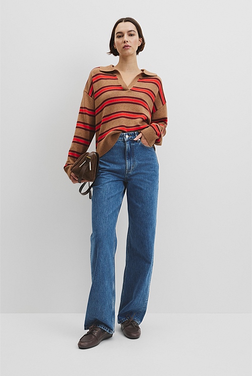 Australian Cotton Blend Stripe Knit Polo