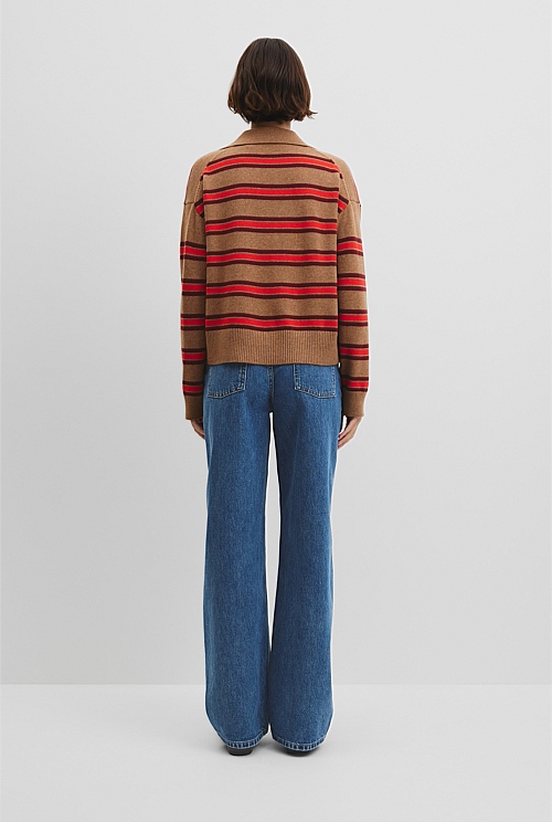 Australian Cotton Blend Stripe Knit Polo