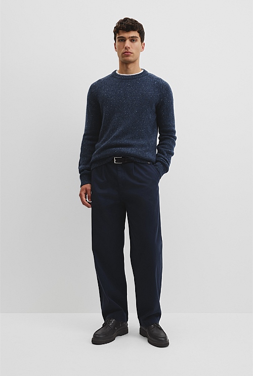 Merino Nep Wool Blend Crew Neck Knit