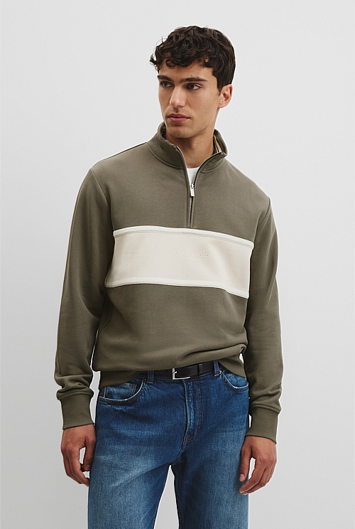 Australian Cotton Modern Logo Quarter Zip Sweat Australian Cotton Modern Logo Quarter Zip Sweat