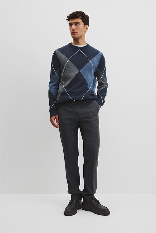 Merino Wool Argyle Crew Neck Knit