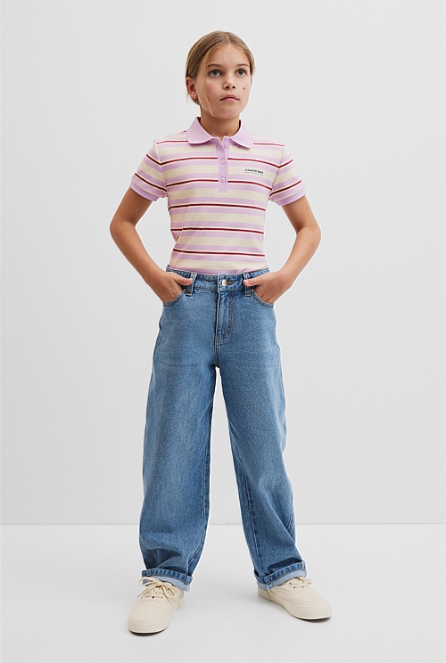 Teen Australian Cotton Short Sleeve Stripe Polo Top Teen Australian Cotton Short Sleeve Stripe Polo Top