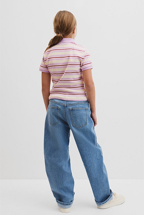 Teen Australian Cotton Short Sleeve Stripe Polo Top Teen Australian Cotton Short Sleeve Stripe Polo Top