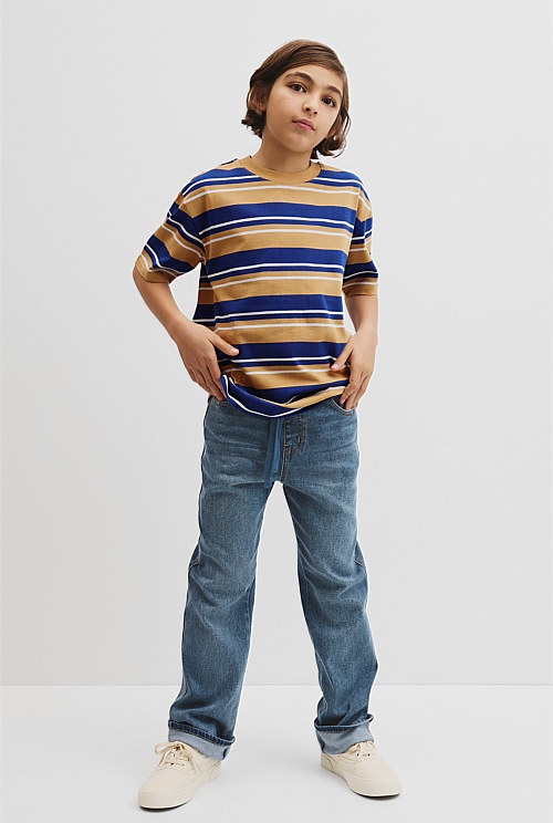 Teen Australian Cotton Relaxed Stripe Short Sleeve T-Shirt Teen Australian Cotton Relaxed Stripe Short Sleeve T-Shirt