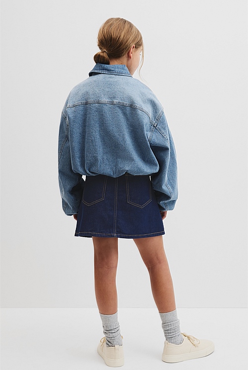 Teen Denim Pleated Bomber Teen Denim Pleated Bomber