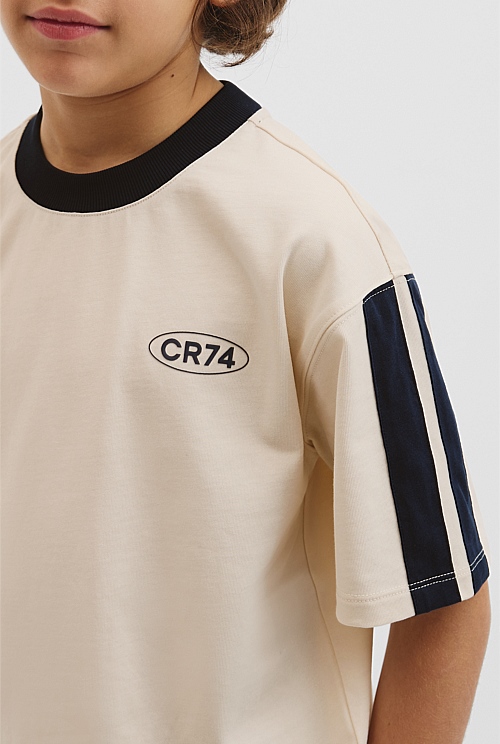 Teen Australian Cotton Relaxed Stripe Detail T-Shirt