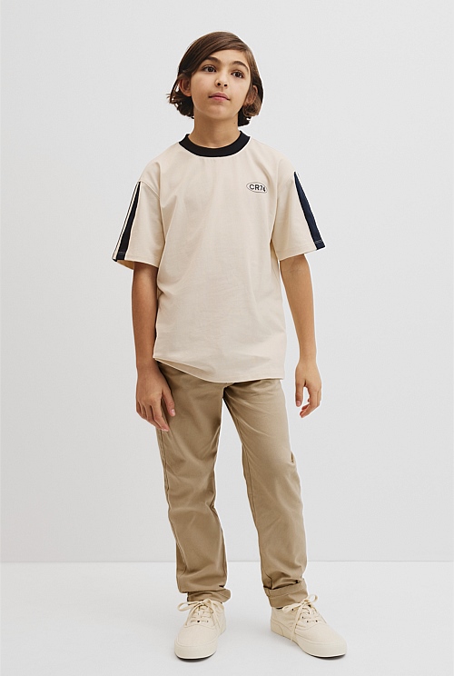 Teen Australian Cotton Relaxed Stripe Detail T-Shirt