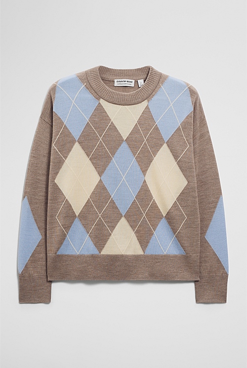 Merino Long Sleeve Argyle Knit Merino Long Sleeve Argyle Knit
